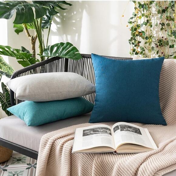 Pack of 2 Decorative Solid Throw Pillow Covers Polyester Linen Farmhouse 18x18” - Picture 4 of 4